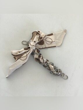Silk Scarf and Chain Bracelet Purse Attachment - Cream & Brown